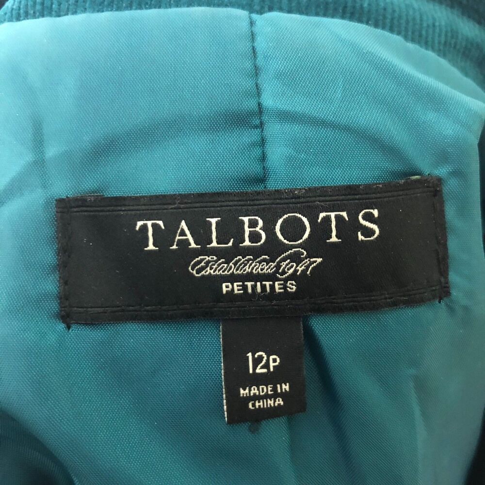 Talbots Women's 12 PETITE Button Front Blazer Jacket Green Corduroy Long Sleeve - Picture 6 of 7
